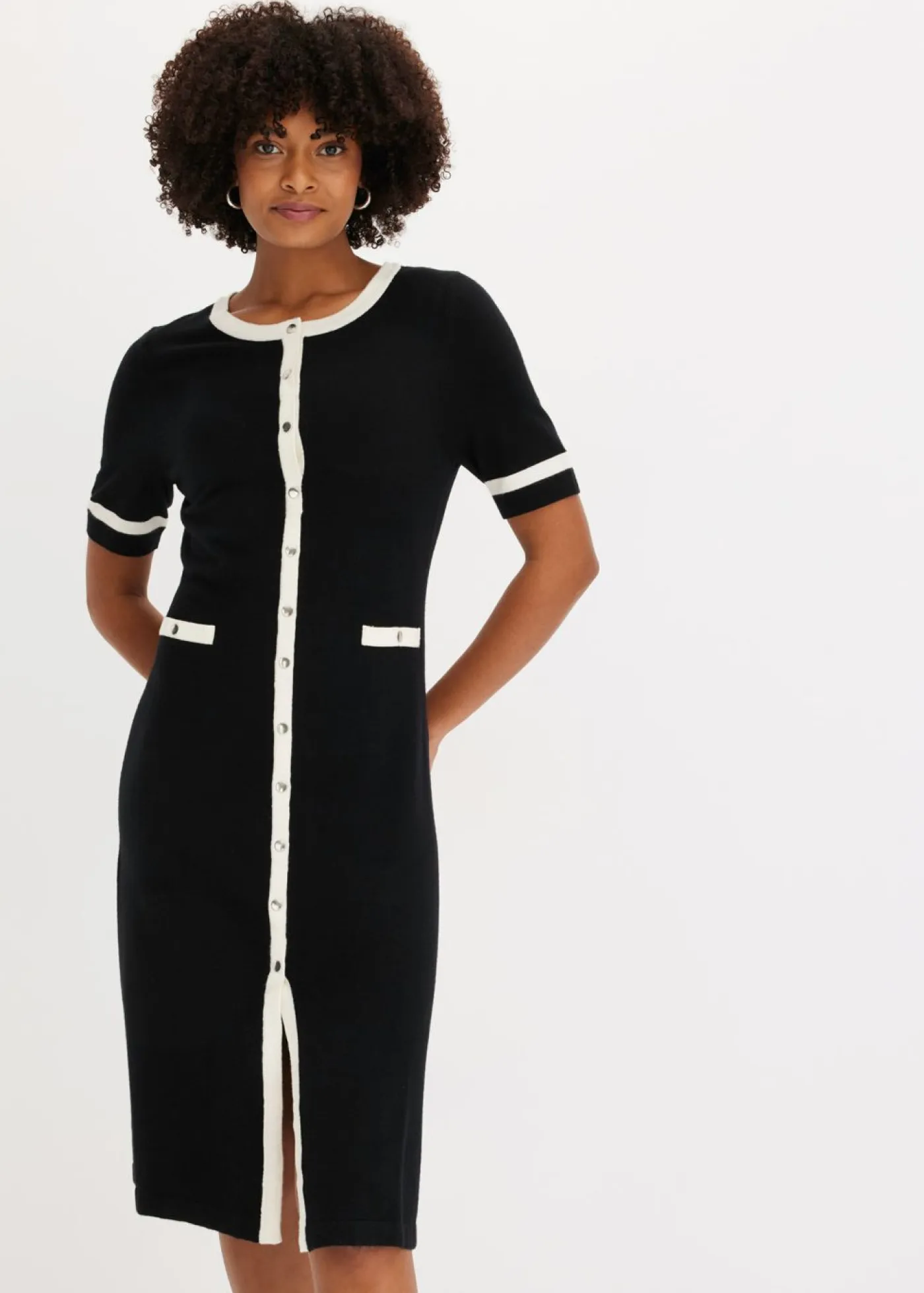 bonprix bonprix Vestidos|Novedades>Vestido de punto con viscosa Negro-blanco lana