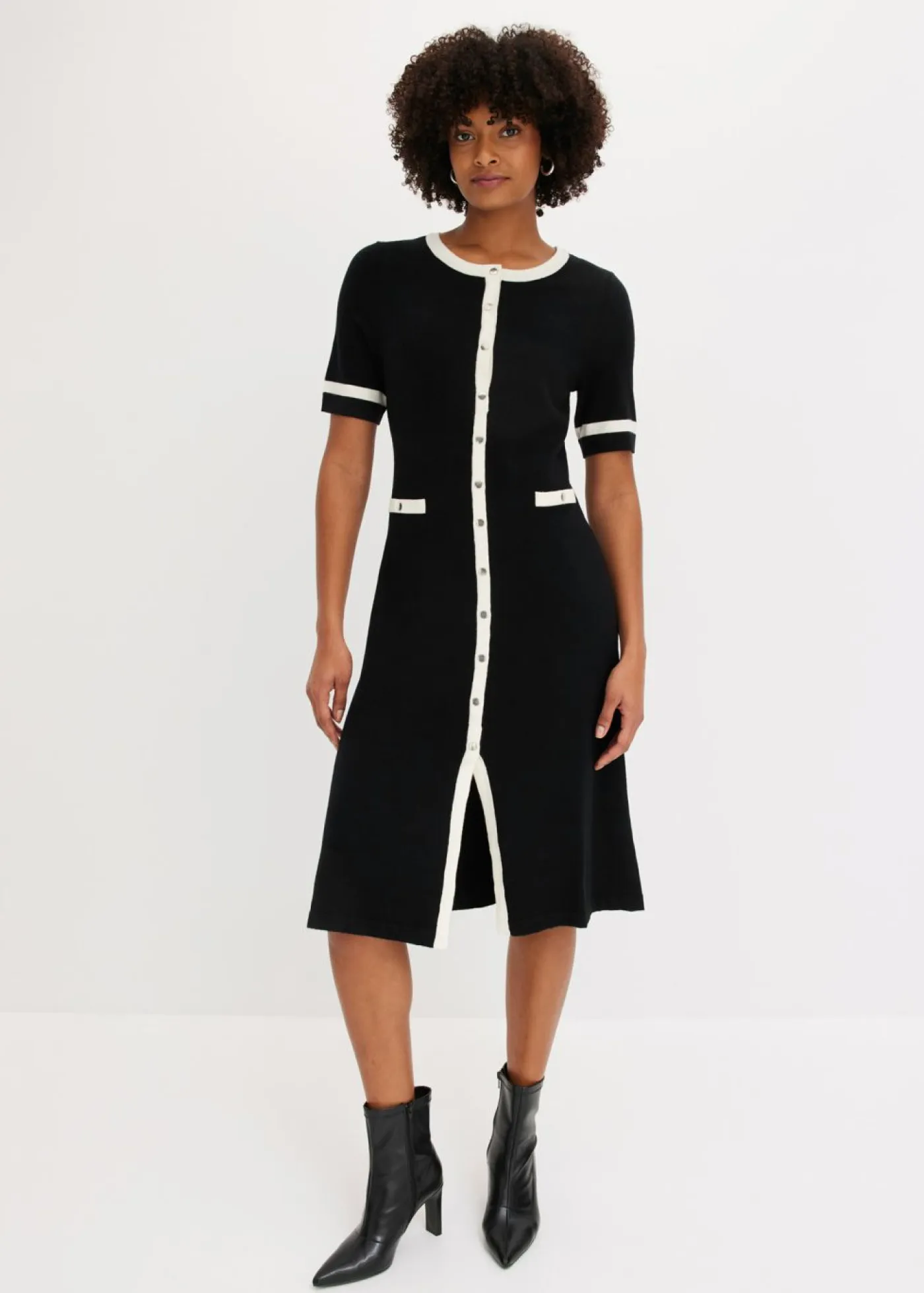 bonprix bonprix Vestidos|Novedades>Vestido de punto con viscosa Negro-blanco lana