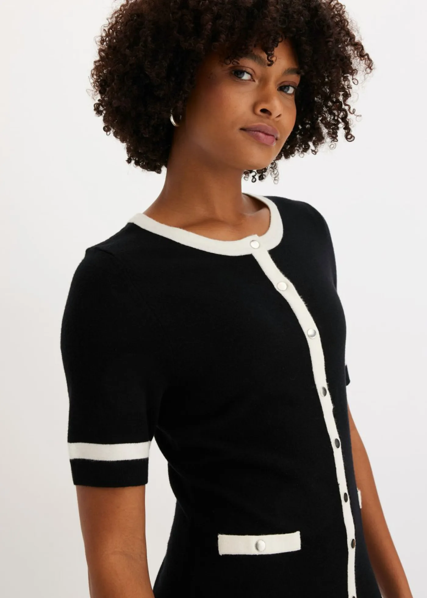 bonprix bonprix Vestidos|Novedades>Vestido de punto con viscosa Negro-blanco lana