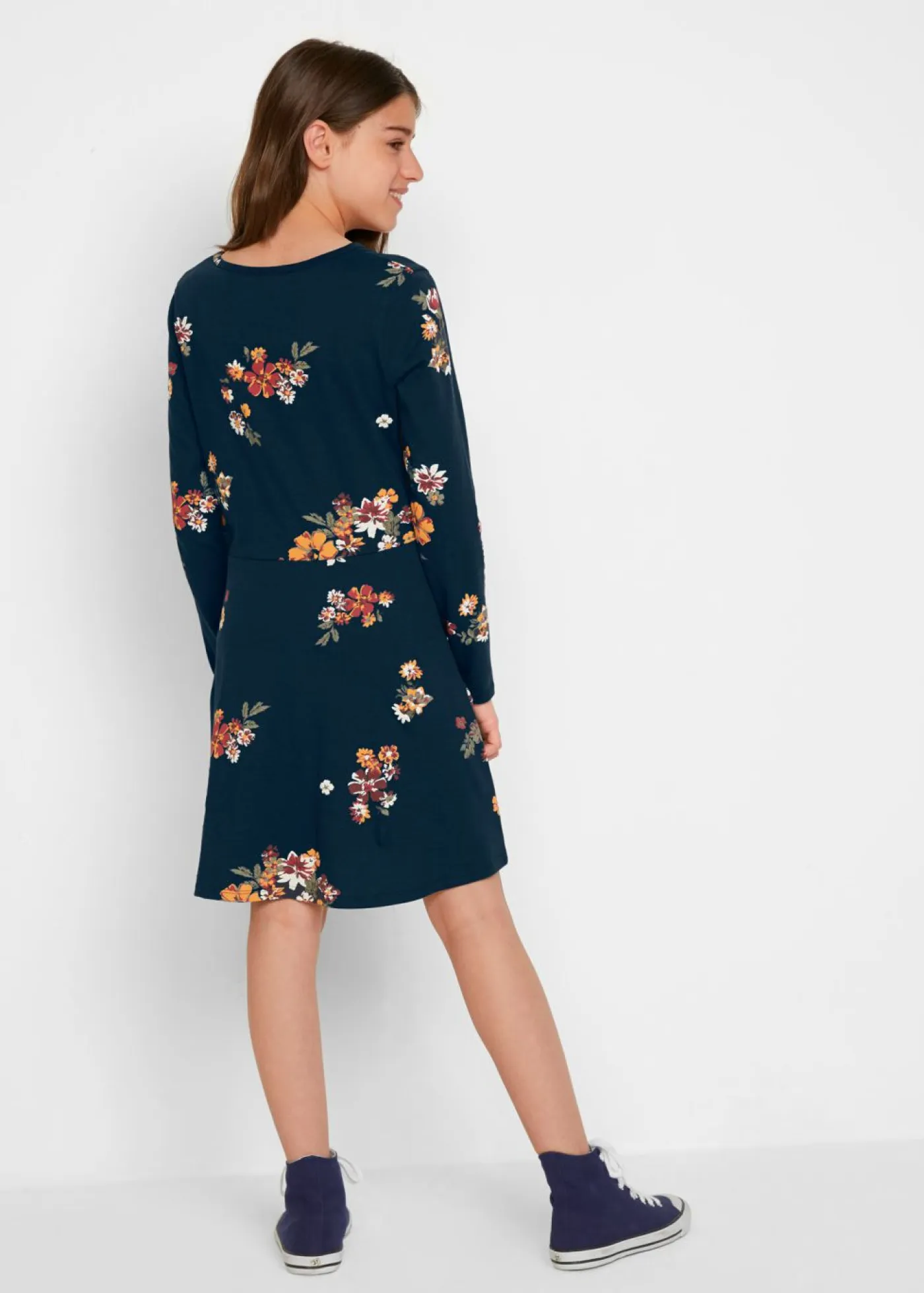 bonprix bonprix Ropa 9 A 16 Años·Vestidos Y Monos>Vestido de punto de algodón orgánico puro azul marino con flores