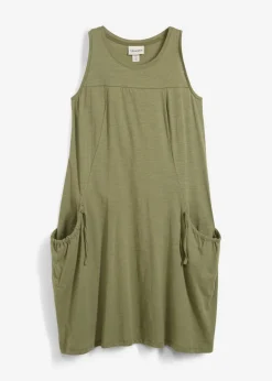 bonprix bonprix Vestidos>Vestido de punto de algodón con bolsillos Verde oliva
