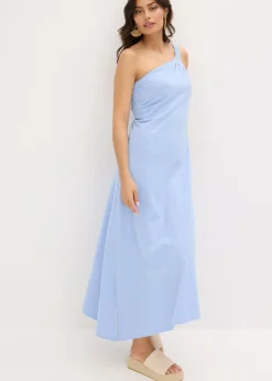 Mujer bonprix bonprix Vestido de punto de algodón con dobladillo asimétrico y detalle de nudo en el hombro