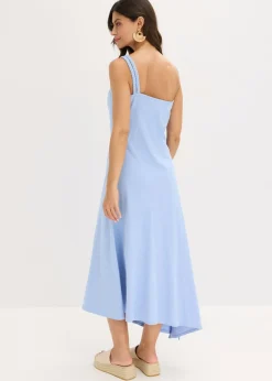 Mujer bonprix bonprix Vestido de punto de algodón con dobladillo asimétrico y detalle de nudo en el hombro