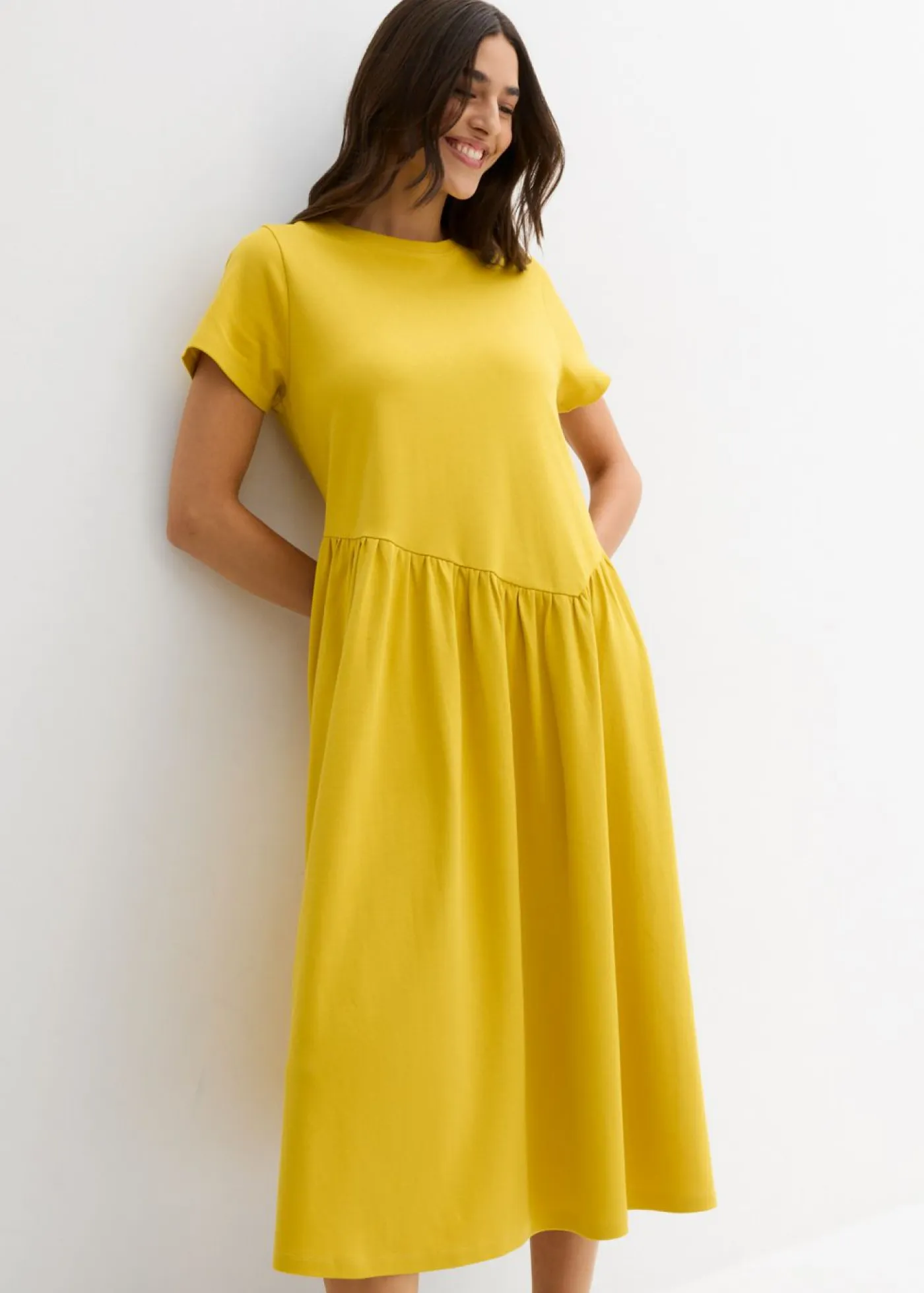 bonprix bonprix Vestidos>Vestido de punto de algodón orgánico puro curry limón