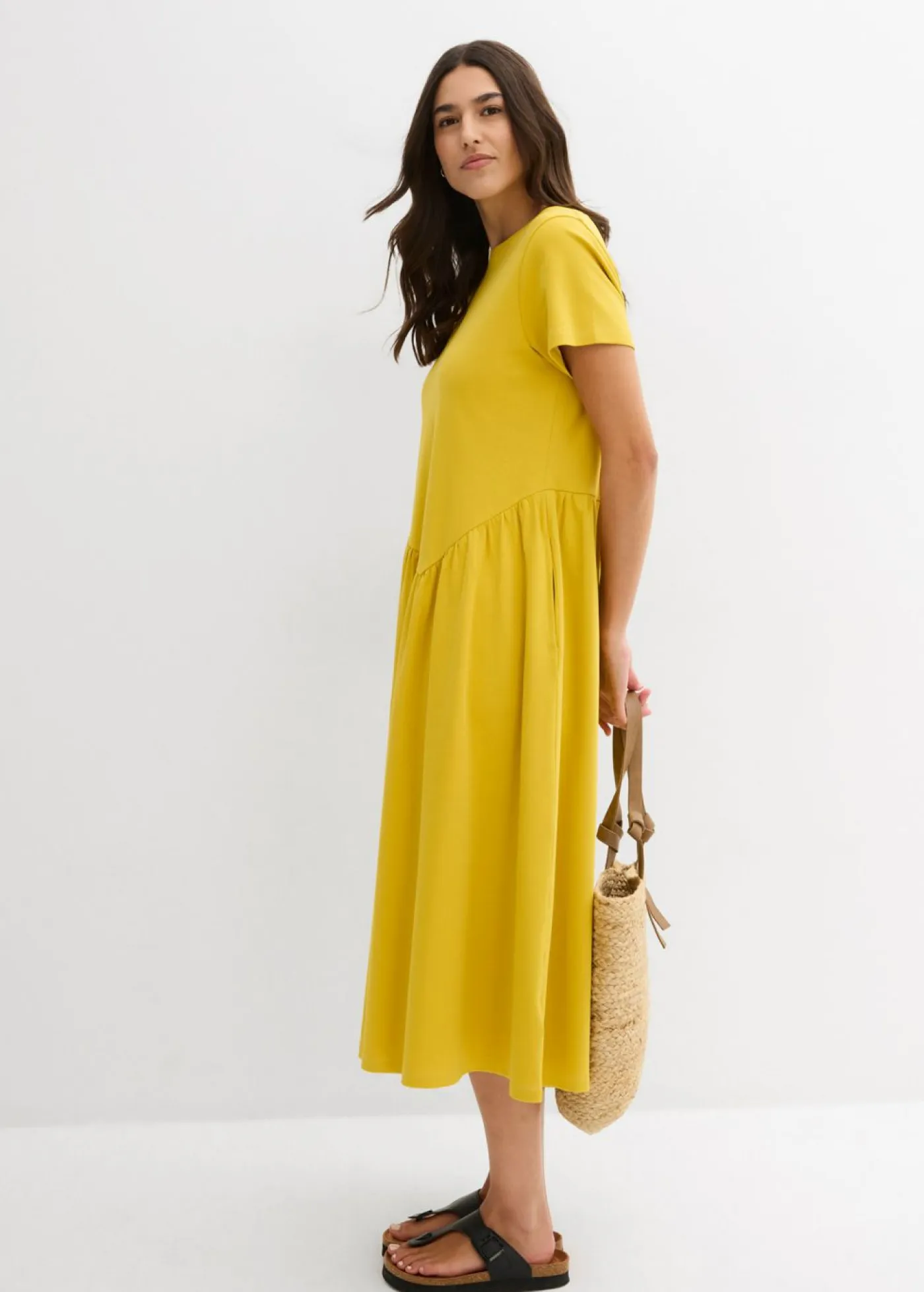 bonprix bonprix Vestidos>Vestido de punto de algodón orgánico puro curry limón