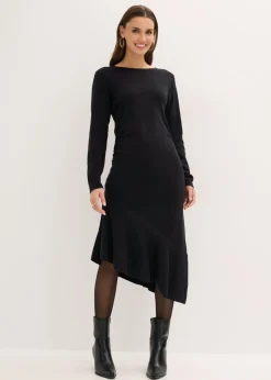 Mujer bonprix bonprix Vestido de punto de algodón y cachemir con dobladillo asimétrico