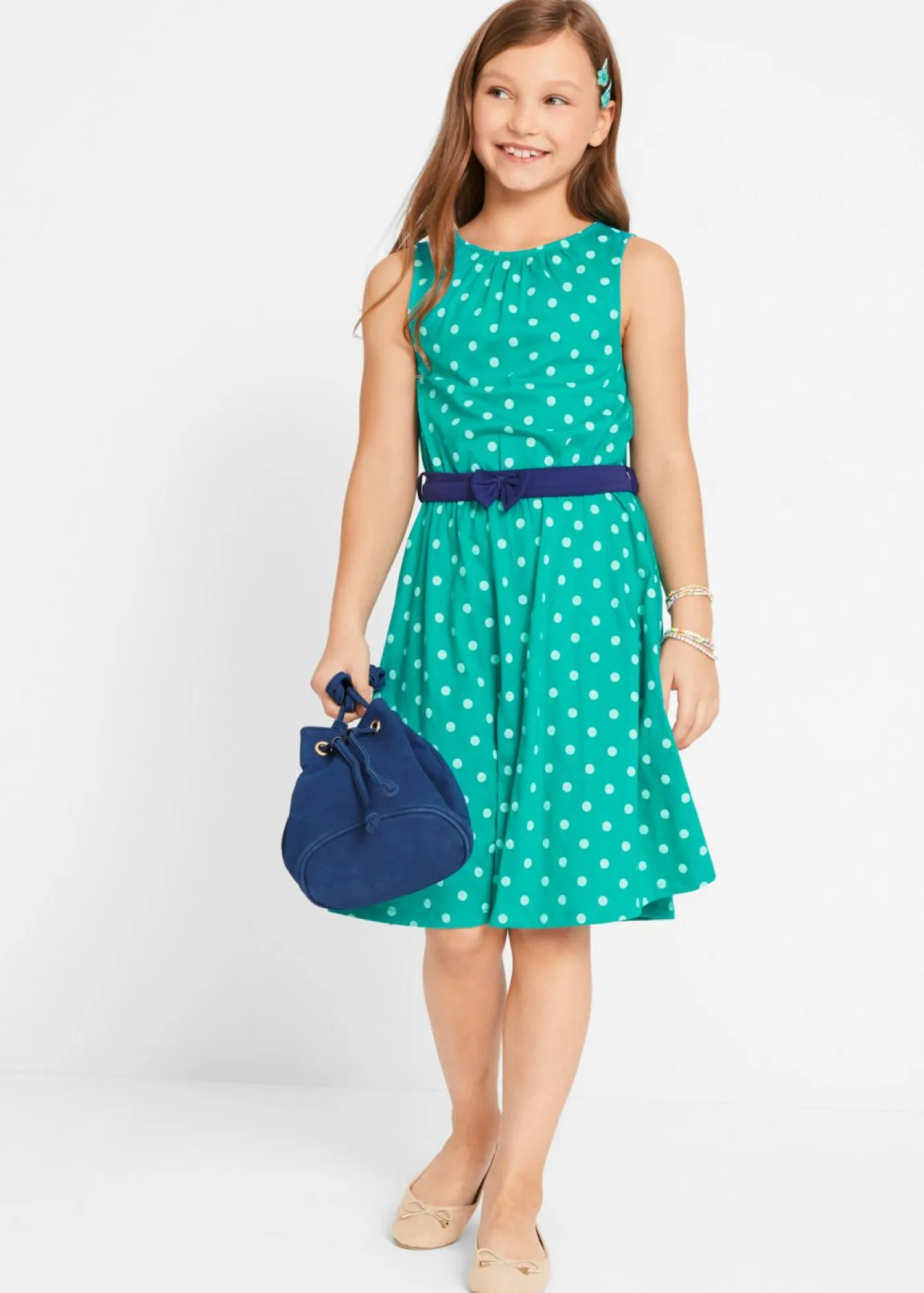 bonprix bonprix Ropa 9 A 16 Años·Vestidos Y Monos>Vestido de punto de algodón orgánico puro esmeralda topos