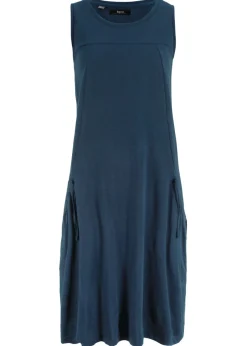 bonprix bonprix Vestidos>Vestido de punto de algodón con bolsillos Azul oscuro