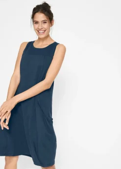 bonprix bonprix Vestidos>Vestido de punto de algodón con bolsillos Azul oscuro