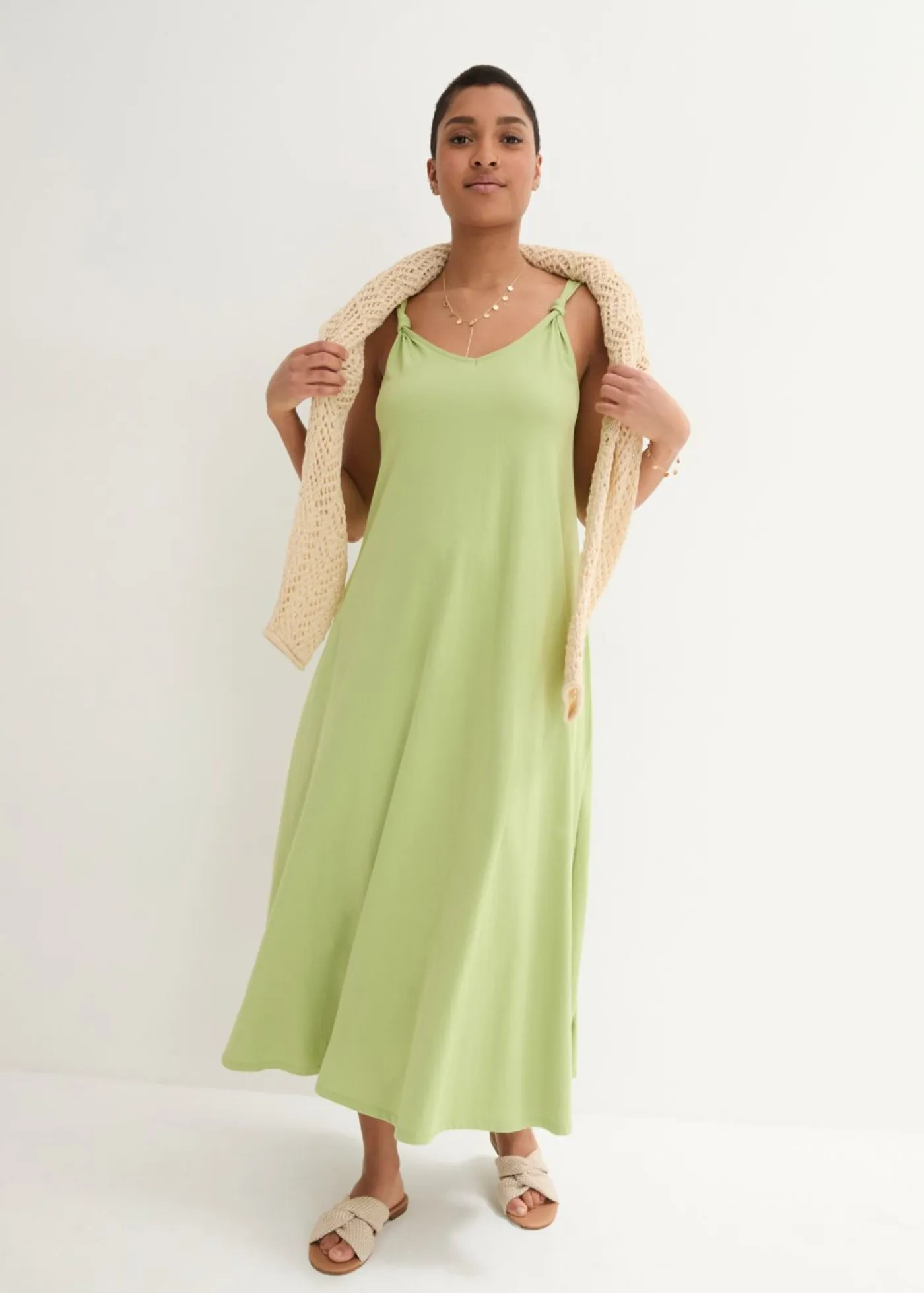 bonprix bonprix Vestidos>Vestido de punto de algodón puro Verde pera