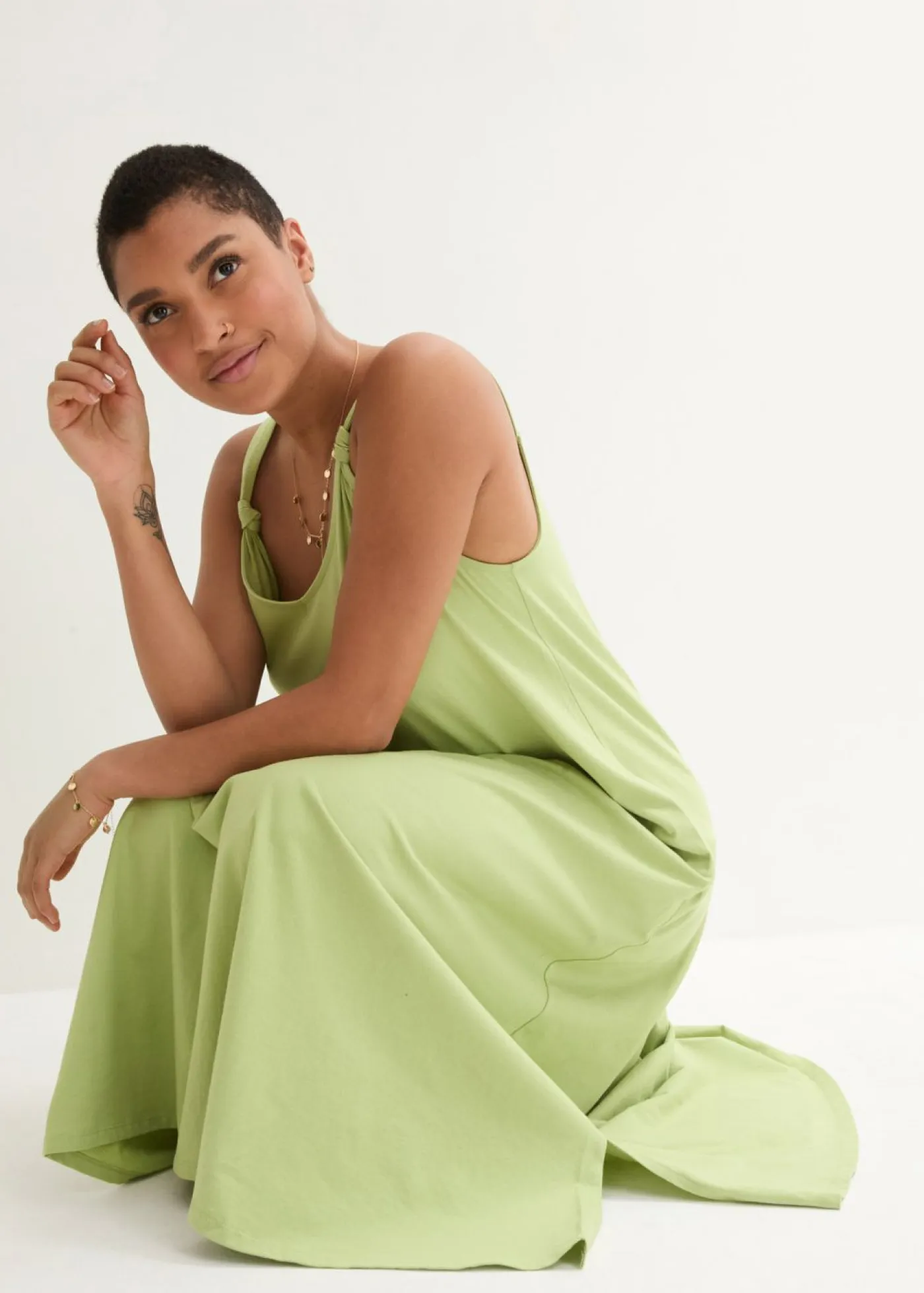 bonprix bonprix Vestidos>Vestido de punto de algodón puro Verde pera