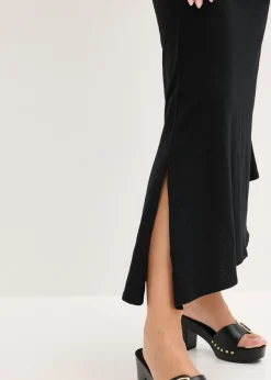 Mujer bonprix bonprix Vestido de punto de algodón con dobladillo asimétrico y detalle de nudo en el hombro