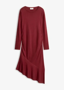 bonprix bonprix Vestidos|Ropa De Punto>Vestido de punto de algodón y cachemir con dobladillo asimétrico Rojo rubí