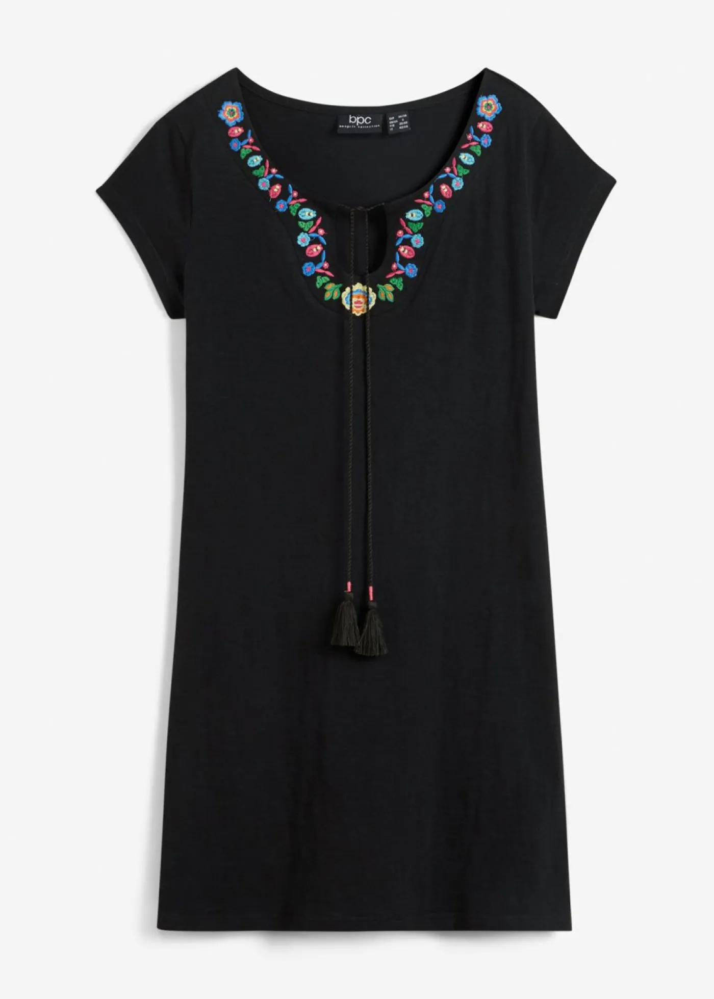 bonprix bonprix Vestidos>Vestido de punto de hilo flameado de algodón puro Negro con flores