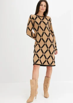 Mujer bonprix bonprix Vestido de punto de hilo metálico con estampado de rombos
