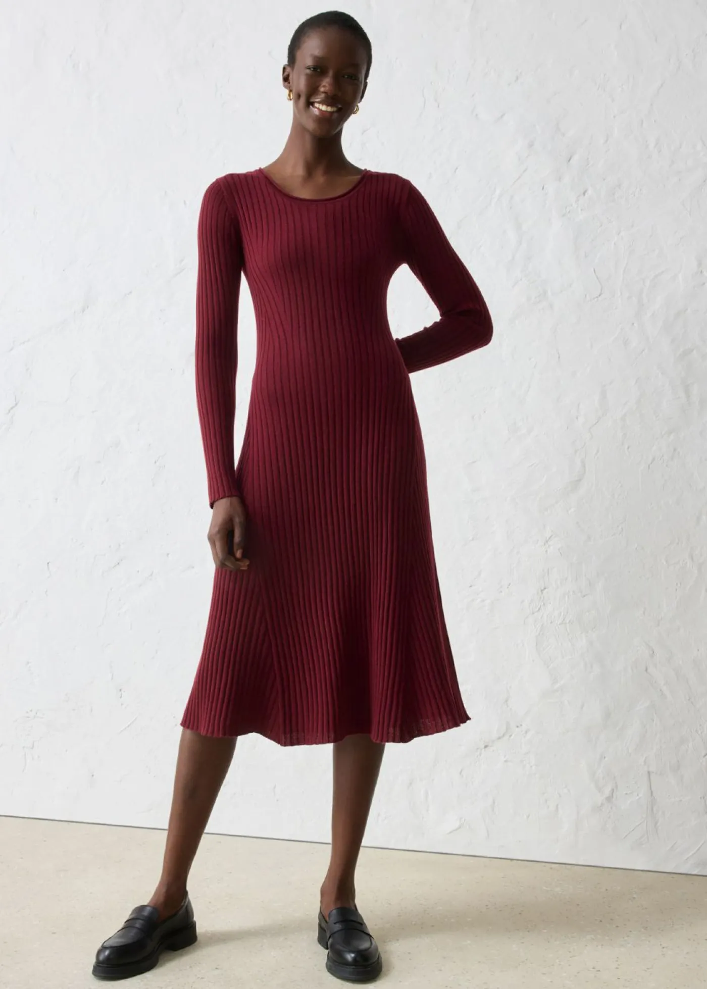 bonprix bonprix Premium|Vestidos>Vestido de punto de lana merina rojo avellana