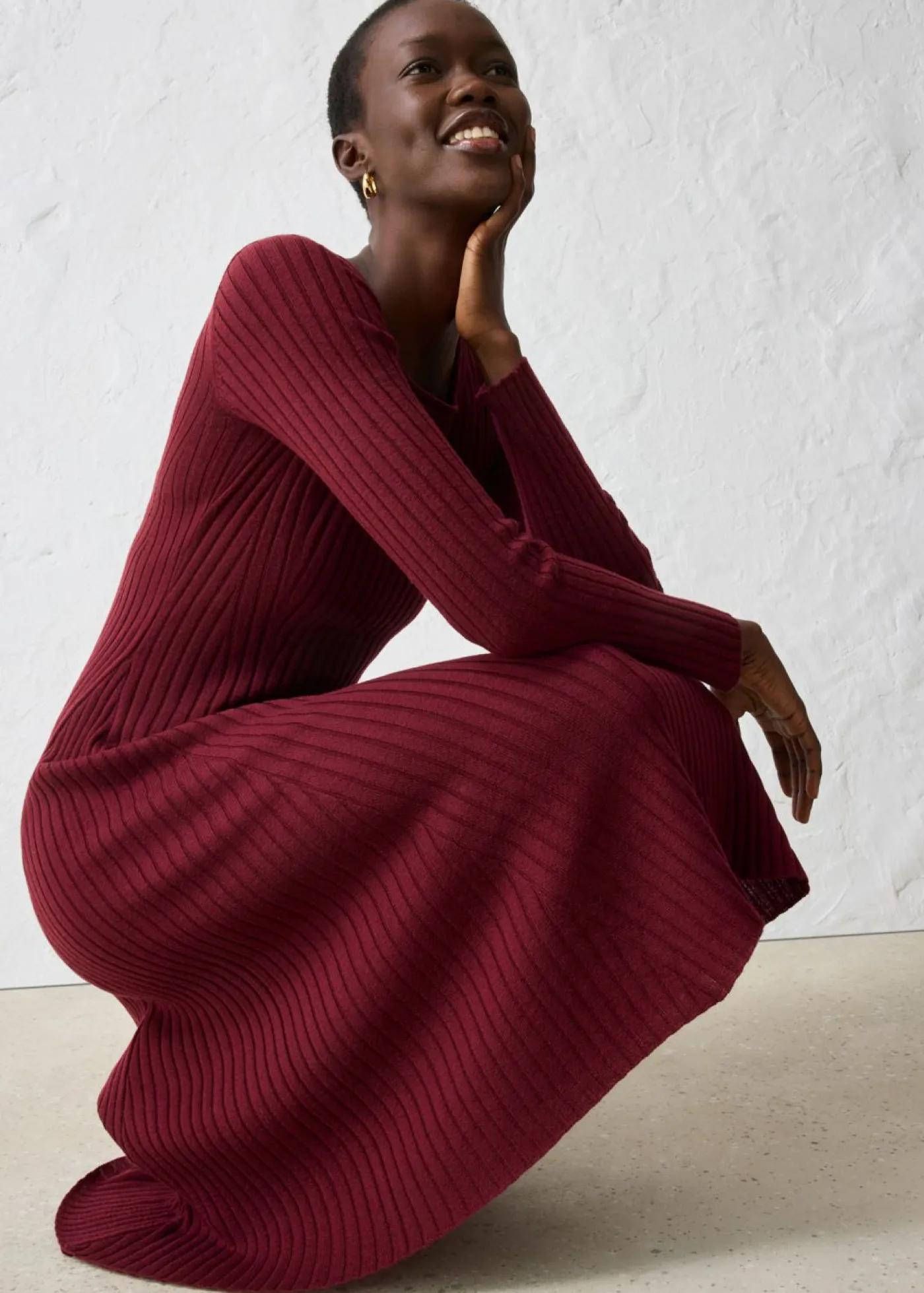 bonprix bonprix Premium|Vestidos>Vestido de punto de lana merina rojo avellana