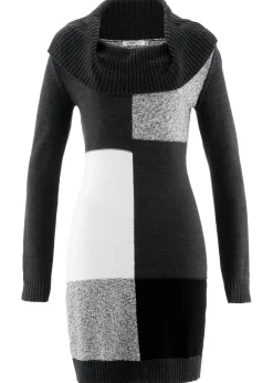 bonprix bonprix Vestidos|Ropa De Punto>Vestido de punto de manga larga hasta la rodilla antracita jaspeado gris claro jaspeado blanco lana negro