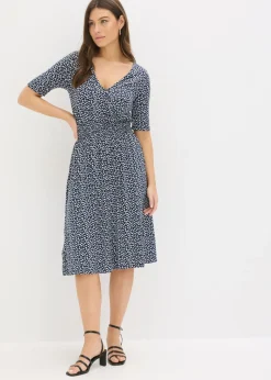 bonprix bonprix Vestidos|Novedades>Vestido de punto de mezcla de viscosa Azul marino de flores