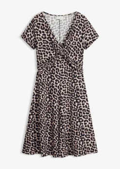 bonprix bonprix Vestidos>Vestido de punto de mezcla de viscosa Beige con estampado de leopardo