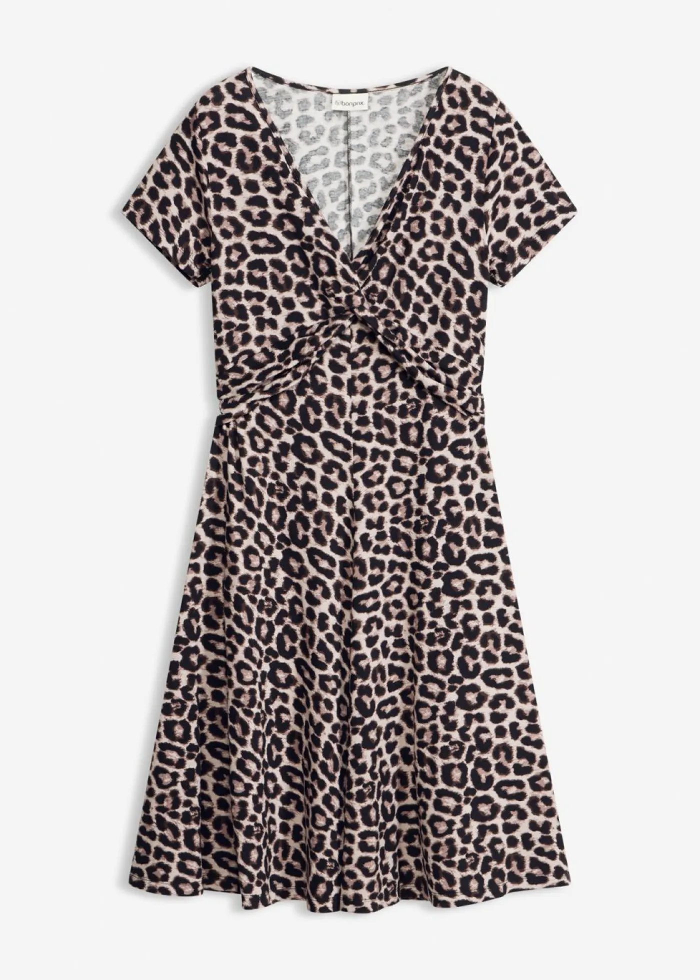 bonprix bonprix Vestidos>Vestido de punto de mezcla de viscosa Beige con estampado de leopardo