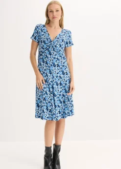 bonprix bonprix Vestidos>Vestido de punto de mezcla de viscosa Azul genciana de flores