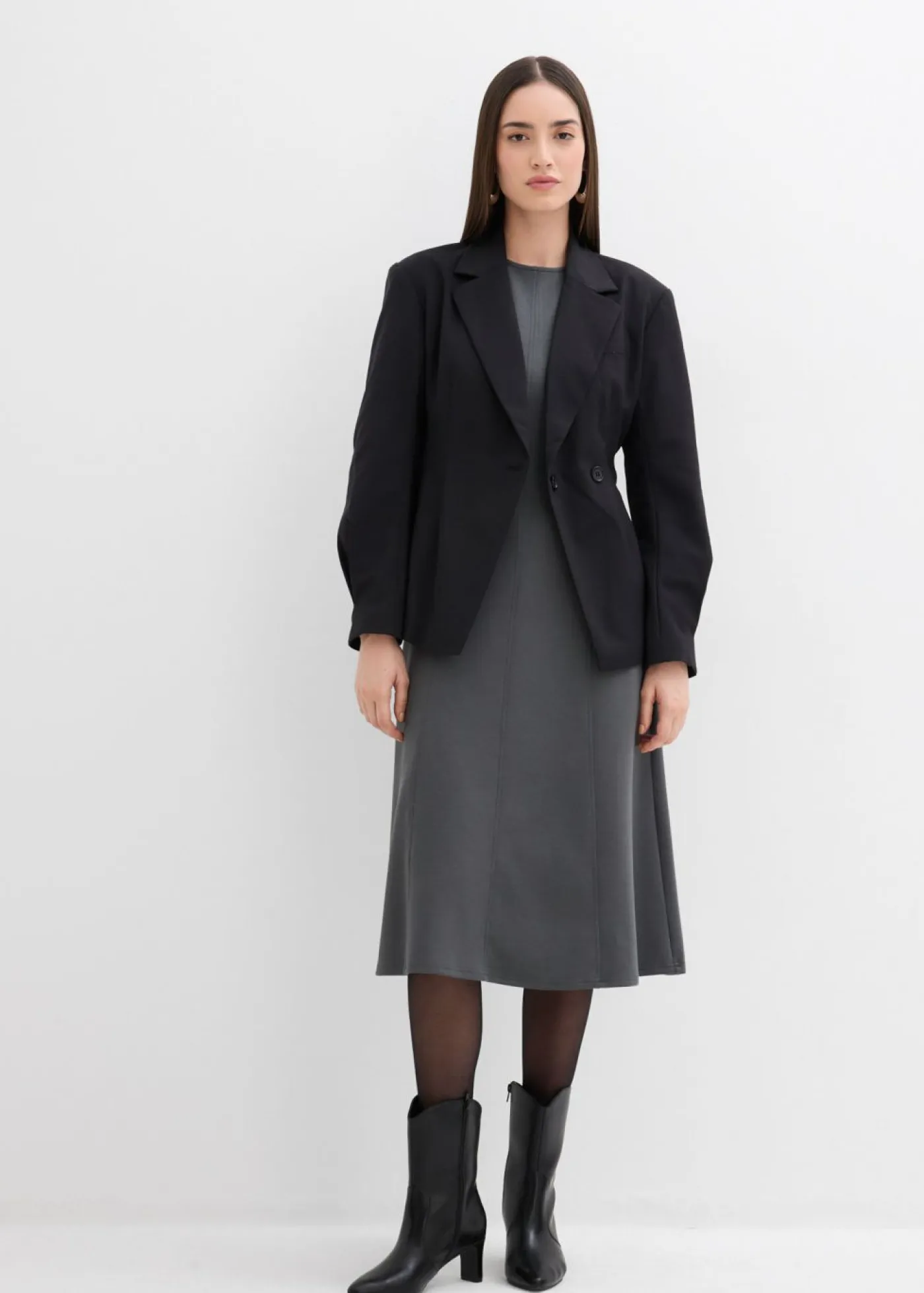 bonprix bonprix Esenciales|Vestidos>Vestido de punto de mezcla de viscosa fluida antracita