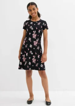 bonprix bonprix Ropa 9 A 16 Años·Vestidos Y Monos>Vestido de punto de mezcla de algodón orgánico elástico Negro con flores