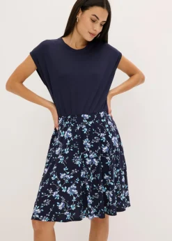 bonprix bonprix Vestidos>Vestido de punto de mezcla de viscosa azul marino / azul pálido con flores