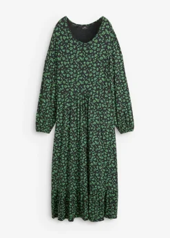 bonprix bonprix Vestidos>Vestido de punto de mezcla de viscosa fluida Verde ópalo con flores