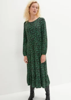 bonprix bonprix Vestidos>Vestido de punto de mezcla de viscosa fluida Verde ópalo con flores