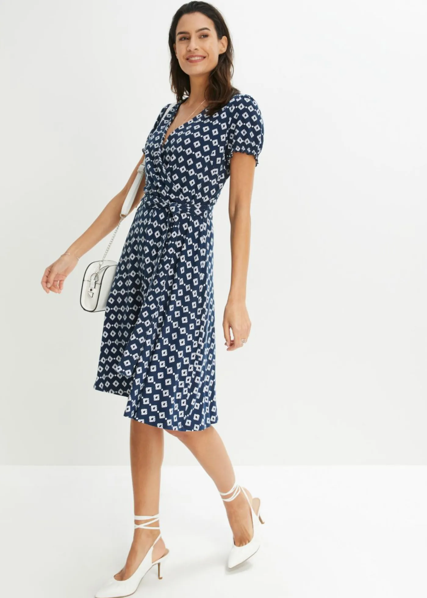 bonprix bonprix Vestidos|Novedades>Vestido de punto de mezcla de viscosa Rojo avellana/blanco estampado