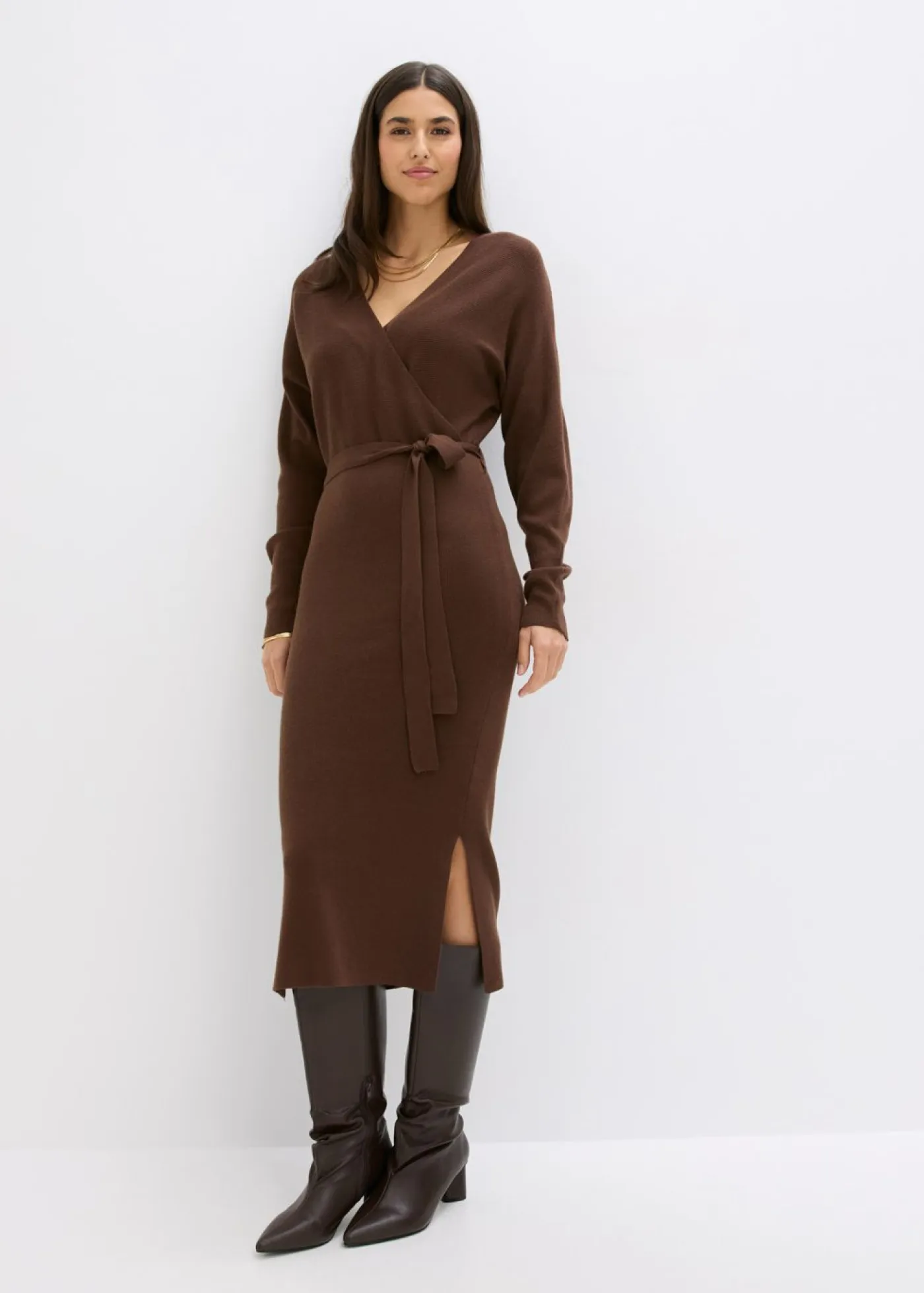 bonprix bonprix Vestidos|Ropa De Punto>Vestido de punto de mezcla de viscosa fluida marrón