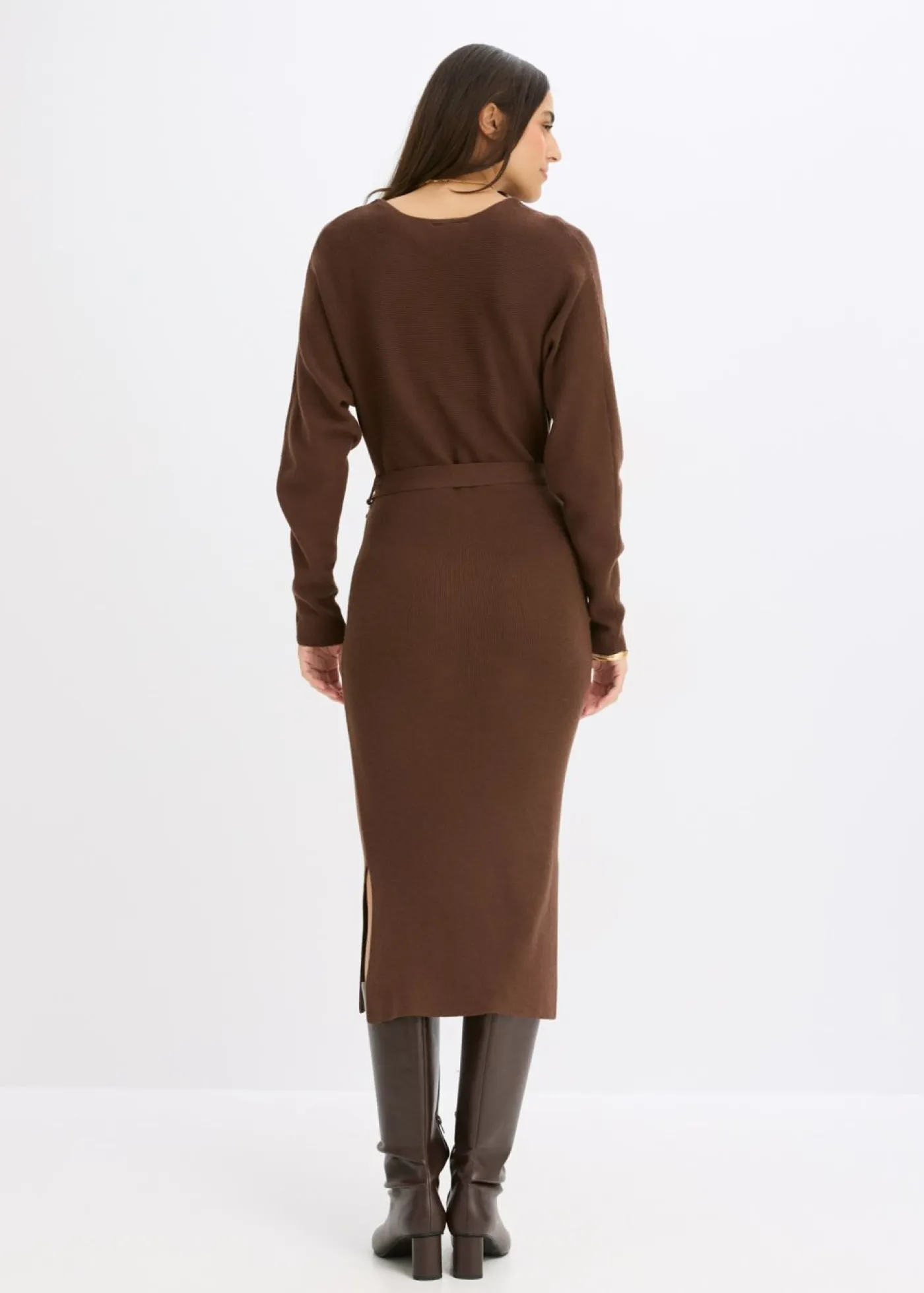 bonprix bonprix Vestidos|Ropa De Punto>Vestido de punto de mezcla de viscosa fluida marrón