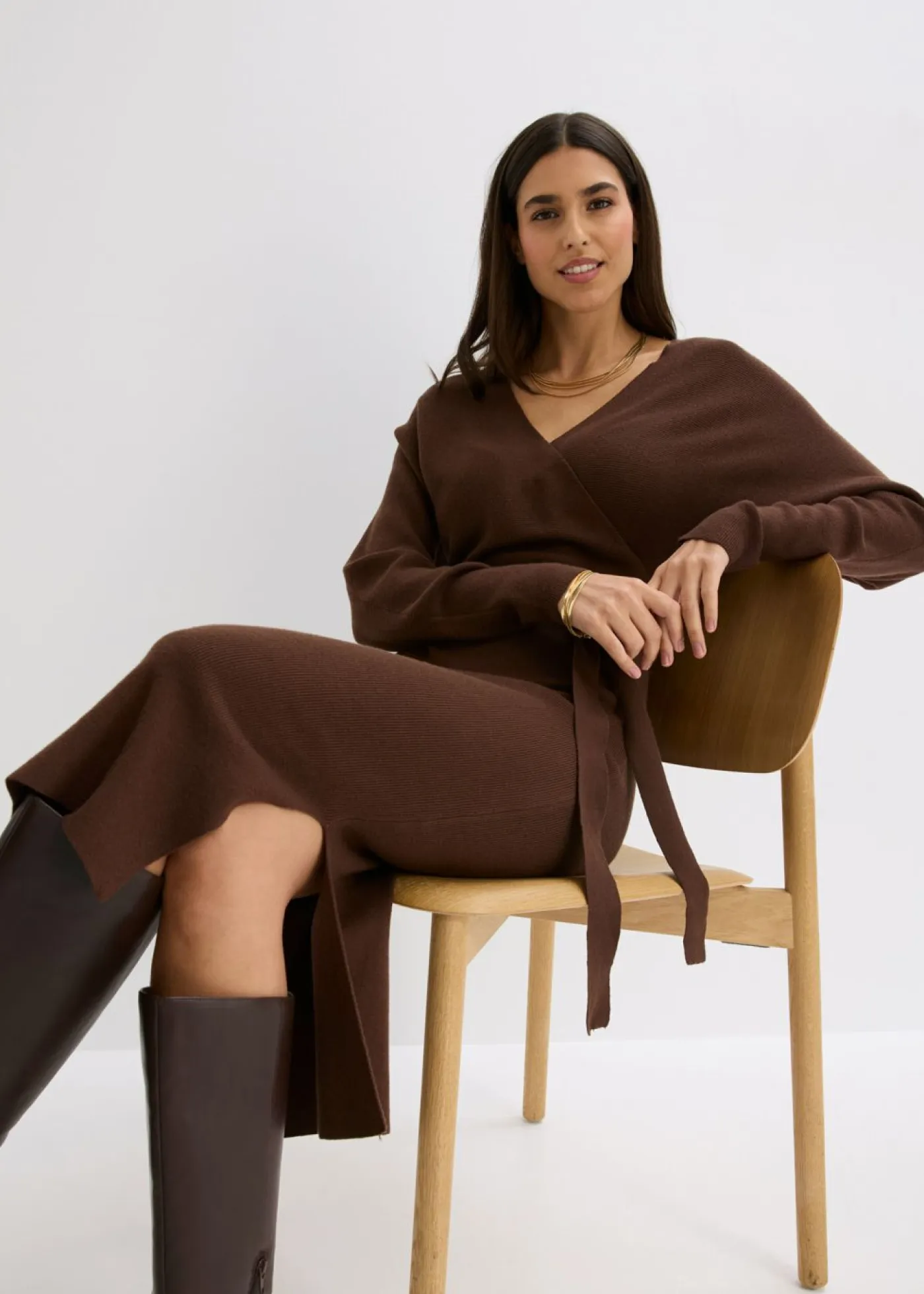 bonprix bonprix Vestidos|Ropa De Punto>Vestido de punto de mezcla de viscosa fluida marrón