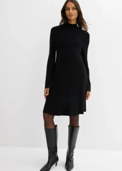 bonprix bonprix Esenciales|Vestidos>Vestido de punto de mezcla de viscosa con línea en A Negro