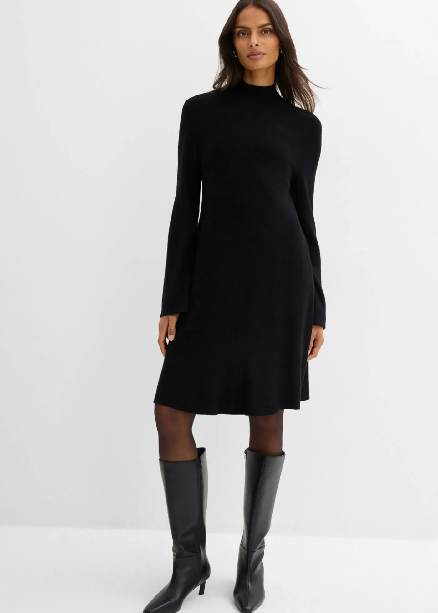 bonprix bonprix Esenciales|Vestidos>Vestido de punto de mezcla de viscosa con línea en A Negro