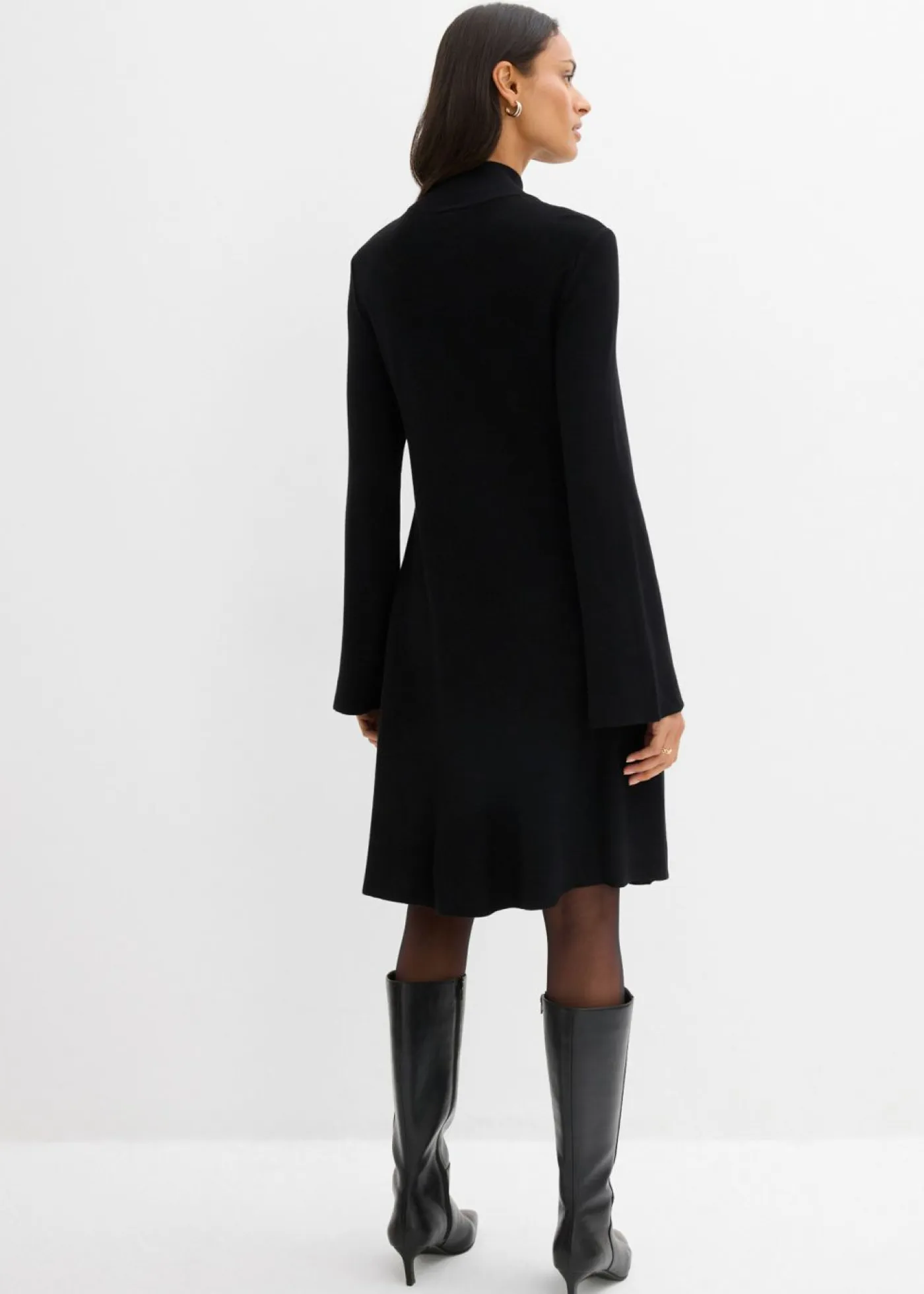 bonprix bonprix Esenciales|Vestidos>Vestido de punto de mezcla de viscosa con línea en A Negro