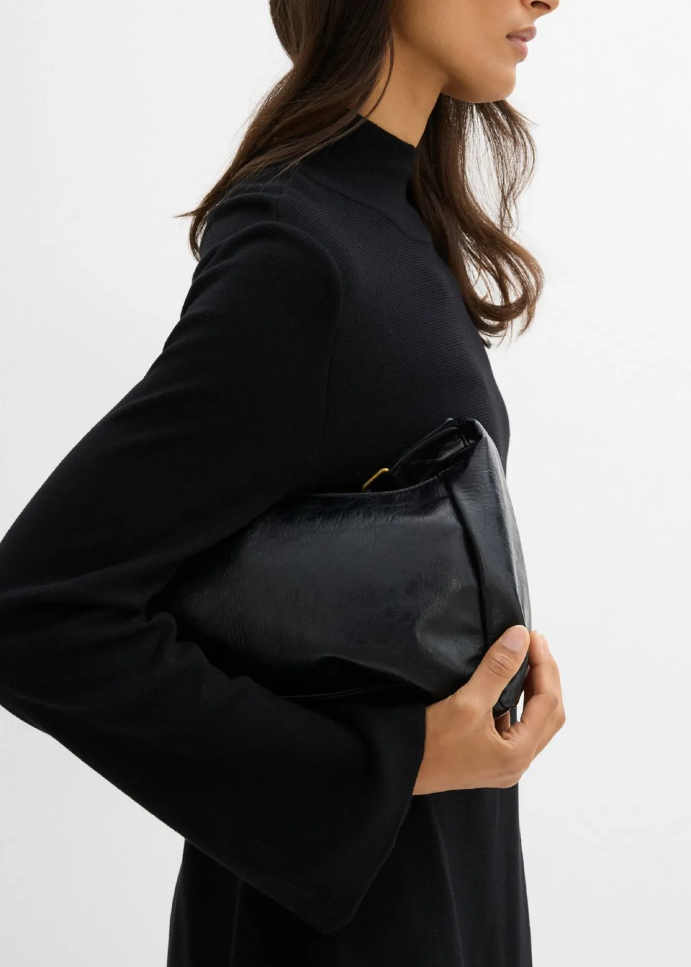 bonprix bonprix Esenciales|Vestidos>Vestido de punto de mezcla de viscosa con línea en A Negro