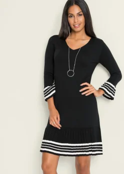 bonprix bonprix Vestidos|Ropa De Punto>Vestido de punto de mezcla de viscosa suave negro/crema suave con rayas