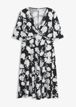 bonprix bonprix Vestidos>Vestido de punto de mezcla de viscosa con drapeado Negro de flores