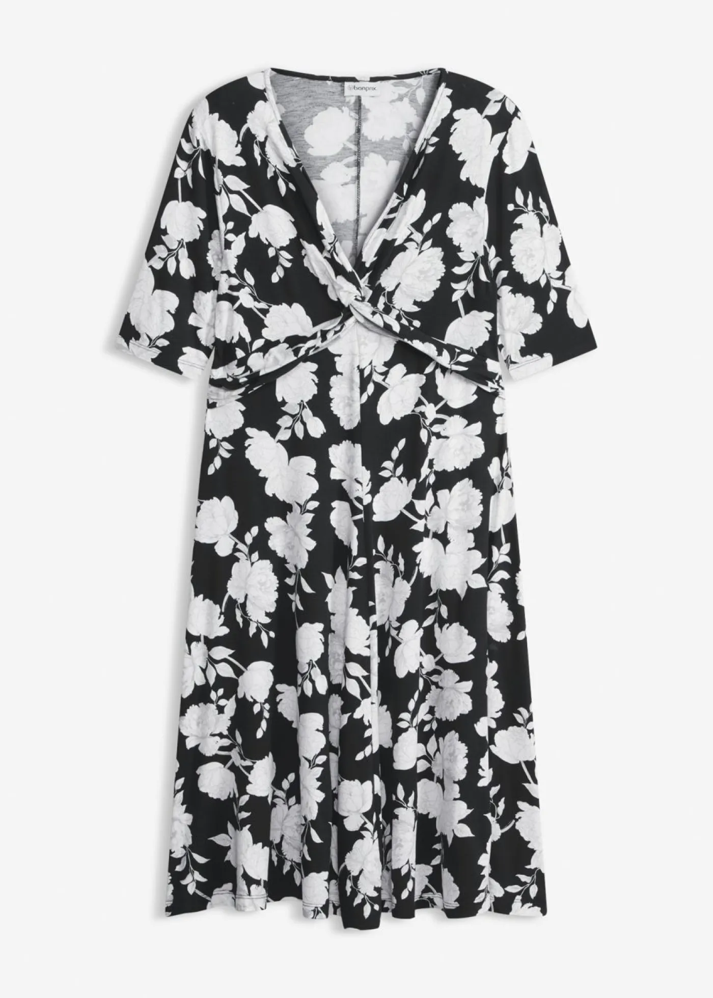 bonprix bonprix Vestidos>Vestido de punto de mezcla de viscosa con drapeado Negro de flores