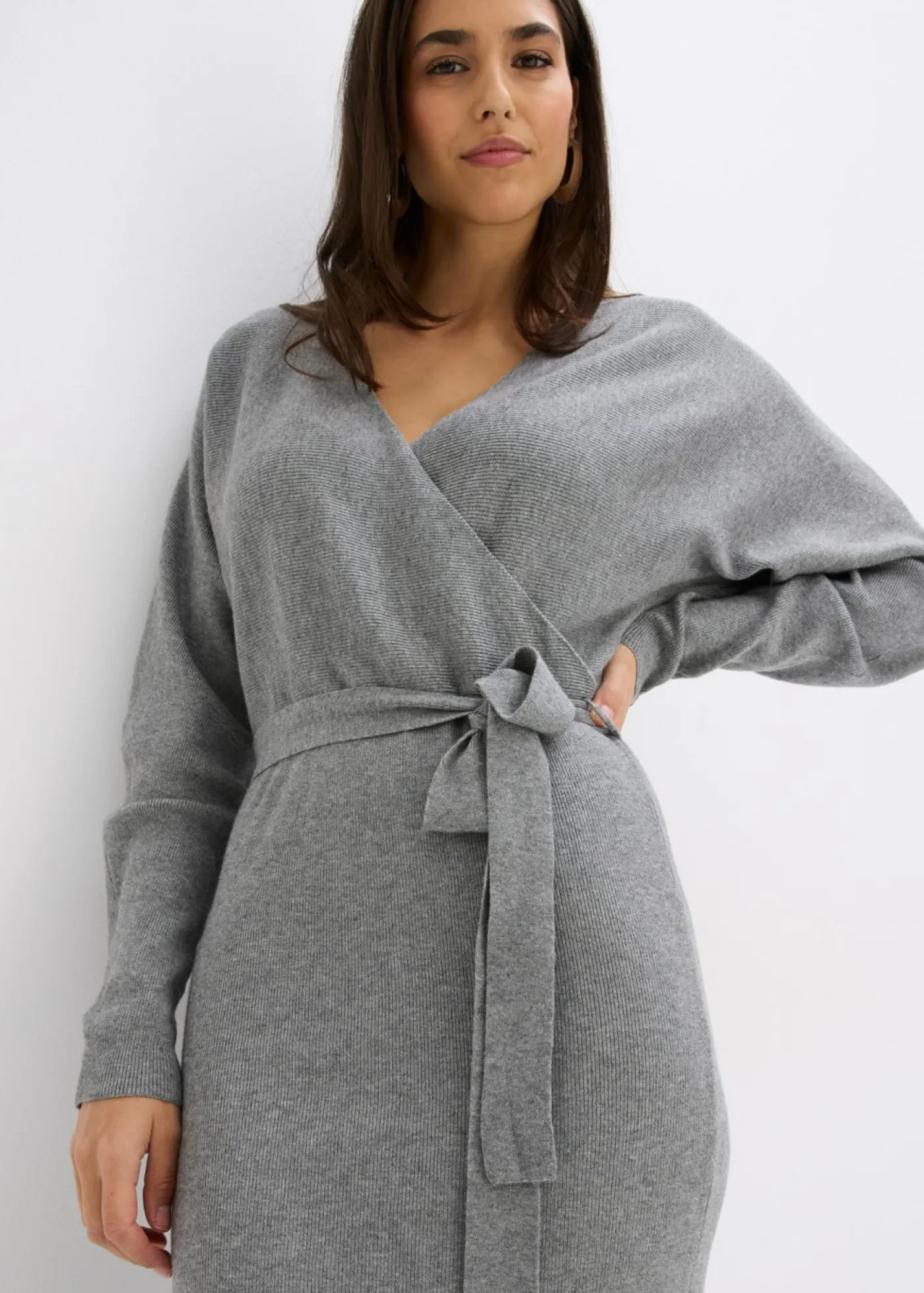 bonprix bonprix Vestidos|Ropa De Punto>Vestido de punto de mezcla de viscosa fluida Gris jaspeado