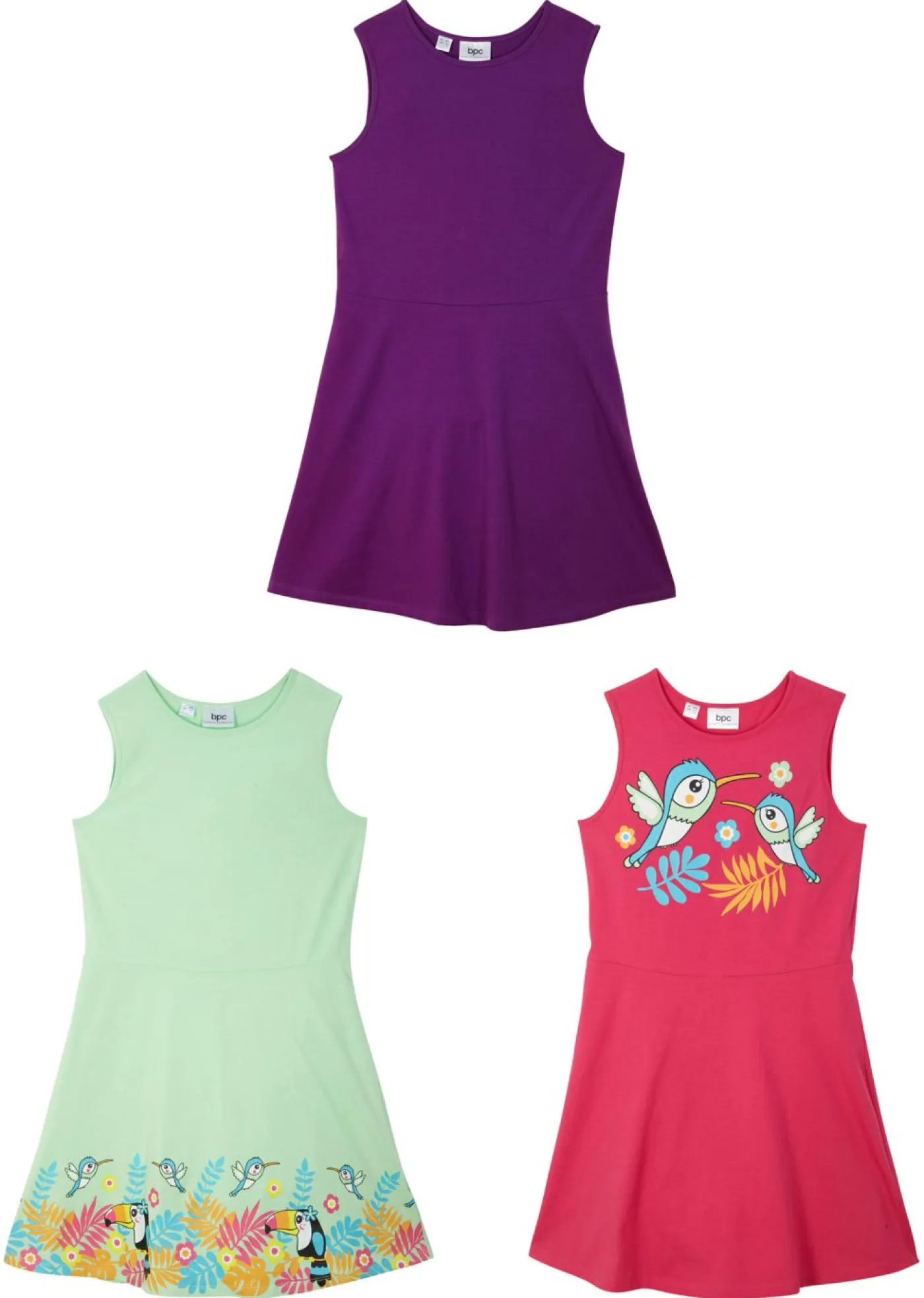 bonprix bonprix Ropa 2 A 9 Años·Vestidos Y Faldas|Ropa 2 A 9 Años·Multipack>Vestido de punto de puro algodón orgánico (3 unidades) menta suave+morado oscuro+pink lady