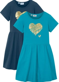 bonprix bonprix Ropa 9 A 16 Años·Vestidos Y Monos|Ropa 9 A 16 Años·Packs De Ropa>Vestido de punto de puro algodón orgánico (2 unidades) azul marino-turquesa