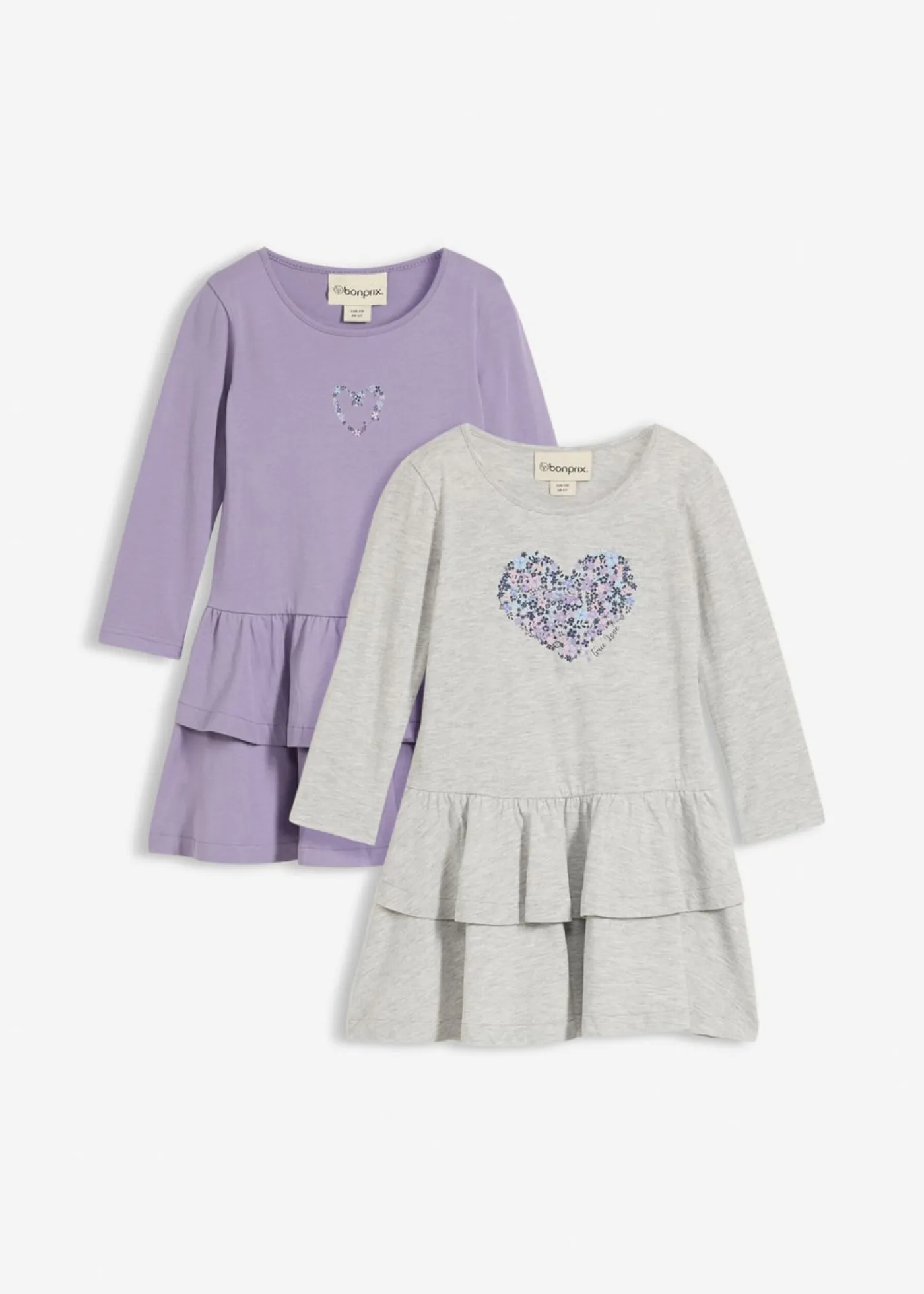 bonprix bonprix Ropa 2 A 9 Años·Vestidos Y Faldas|Ropa 2 A 9 Años·Multipack>Vestido de punto de puro algodón orgánico (2 unidades) gris claro jaspeado+violeta ahumado+azul marino