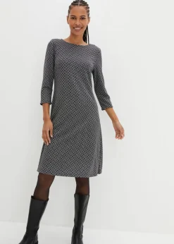 bonprix bonprix Vestidos>Vestido de Punto di Roma en mezcla de viscosa con estampado jacquard Negro-blanco lana