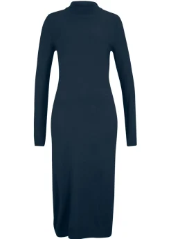 bonprix bonprix Básicos|Vestidos>Vestido de punto fino con cuello alto Azul oscuro