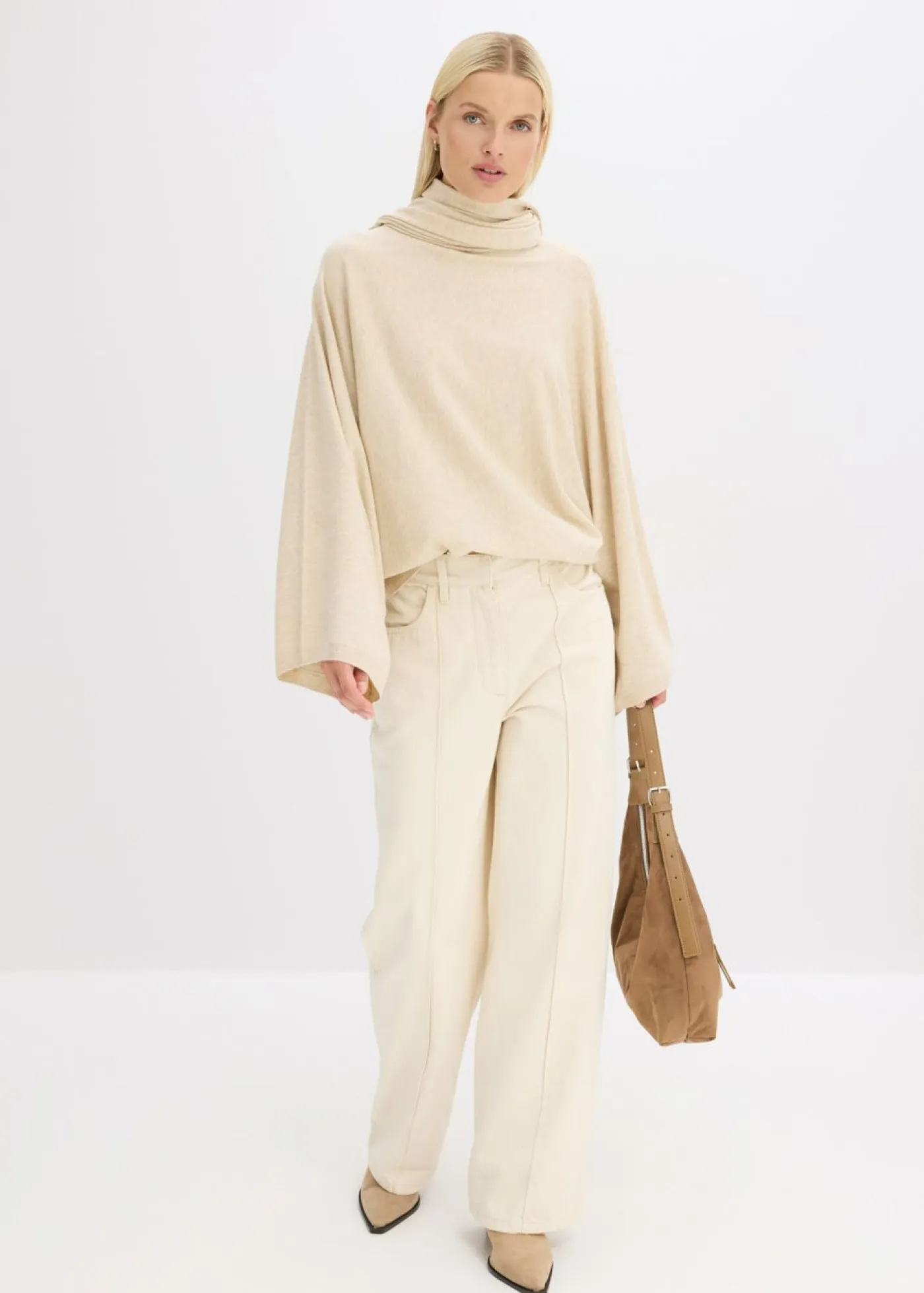 bonprix bonprix Esenciales|Jerséis>Vestido de punto fino de mezcla de viscosa suave gris guijarro moteado