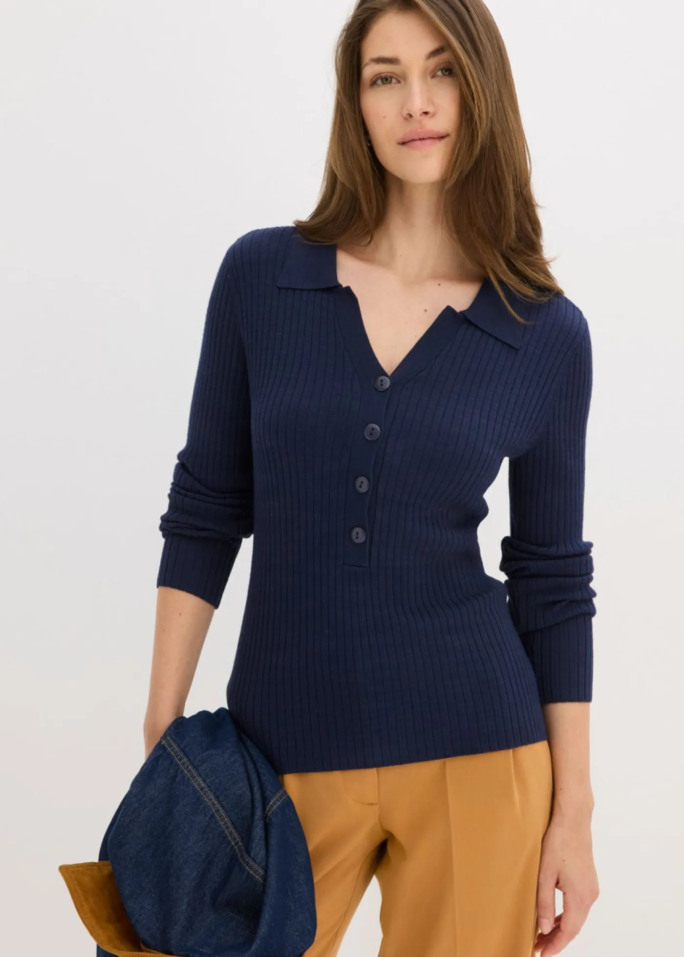 bonprix bonprix Jerséis|Ropa De Punto>Vestido de punto fino de mezcla de viscosa suave Azul marino